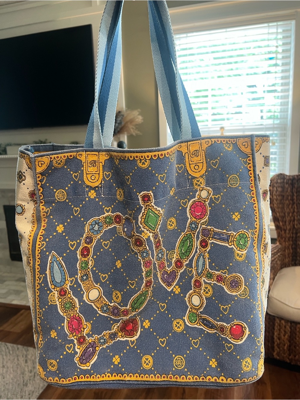 Brighton Large Canvas Tote LOVE Jewel and Gem Printed Art Tote